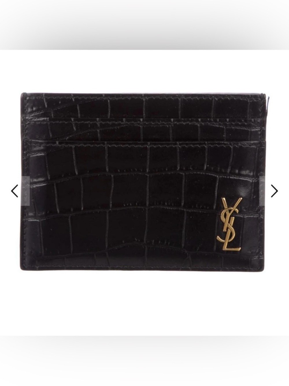Saint Laurent Black Croc-Embossed Card Holder with Gold YSL Monogram